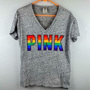 PINK Victoria's Secret V-Neck Short Sleeve Pullover T-Shirt Tee Gray Size XS